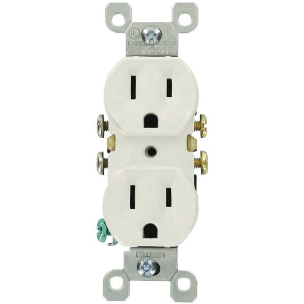 Leviton 15 Amp Residential Grade Grounding Duplex Outlet, White, Package Of 10