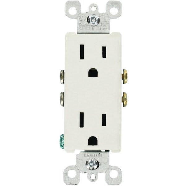 Leviton Decora 15 Amp Residential Grade Grounding Duplex Outlet, White (10-Pack)