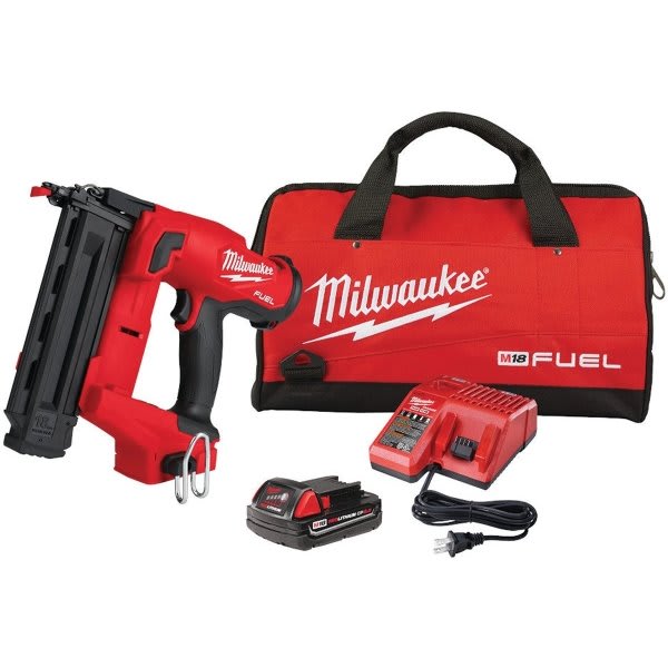 Milwaukee M18 Fuel Gen II 18-Volt 18-Gauge Lithium-Ion Brushless Cordless Brad Nailer Kit With One 2.0 Ah Battery, Charger And B