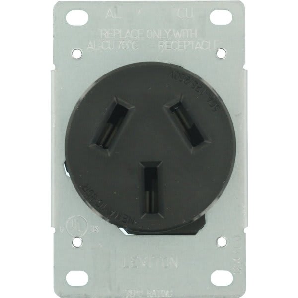 Leviton 50 Amp 125/250-Volt Shallow Flush Mounted Single Outlet, Black
