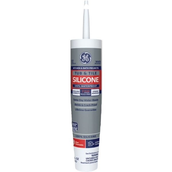GE Silicone Bath Tub And Tile Caulk, 10.1 Oz, White, Case Of 12