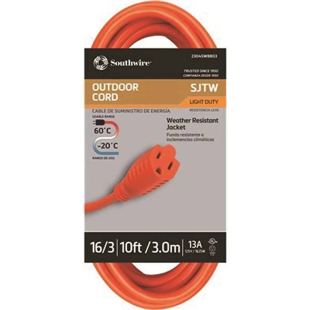 Southwire 10 Ft 16/3 Vinyl Outdoor Sjtw Extension Cord, Orange