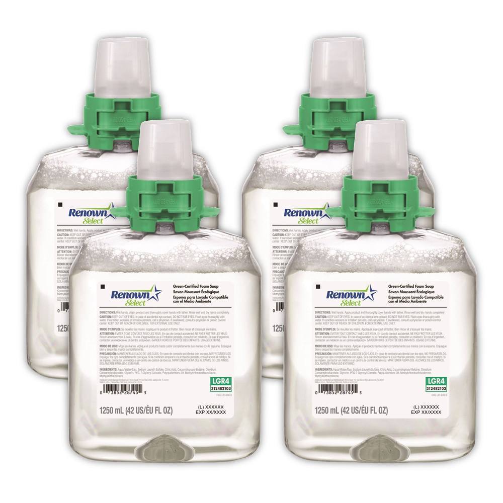 Renown Fmx-12 & Rb4 1250 mL Green Certified Fragrance-Free Foam Hand Soap Refill For Renown Rb4 Dispensers, Case Of 4