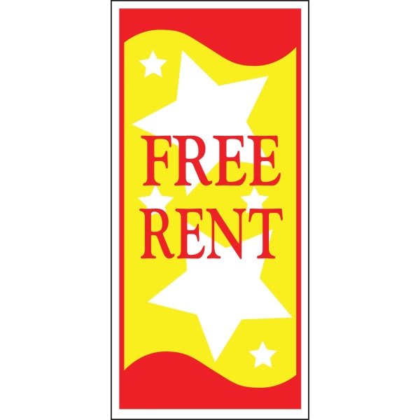 Free Rent Lawn Banner, Red And Yellow, 15 X 32