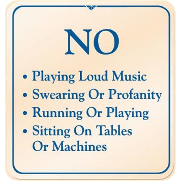 No Loud Music Interior Sign, Ivory, 9 X 9-1/2"