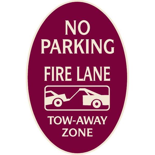 No Parking Oval Designer Sign, Ivory On Burgundy, 12 X 18