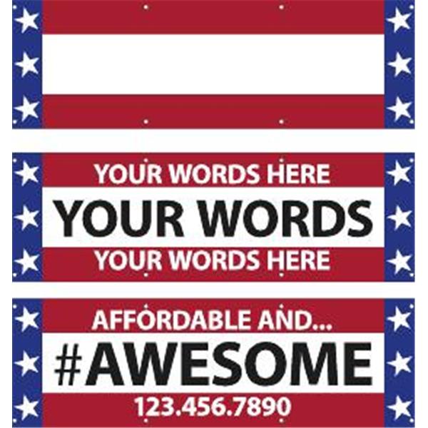 Semi-Custom Horizontal Banner, Patriotic, 10' X 3'