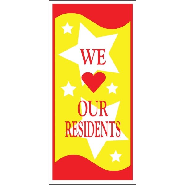We Heart Our Residents Lawn Banner, Red And Yellow, 15 X 32