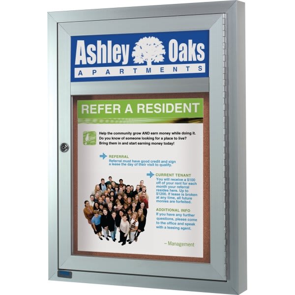 Enclosed Outdoor Cork Bulletin Board With Lock, Aluminum, 18" X 24