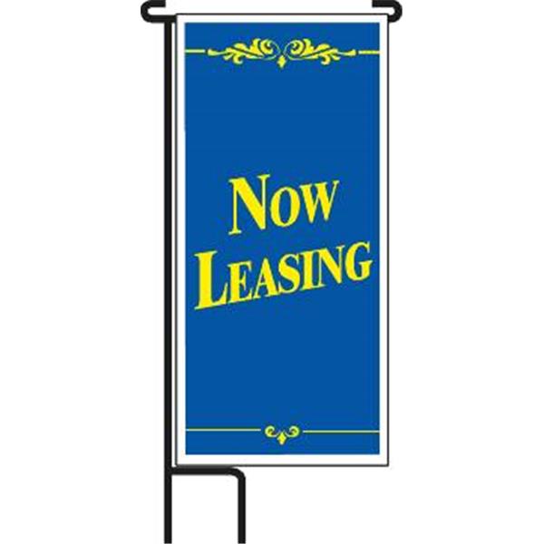 Now Leasing Lawn Banner Kit, Blue And Yellow, 15 X 32