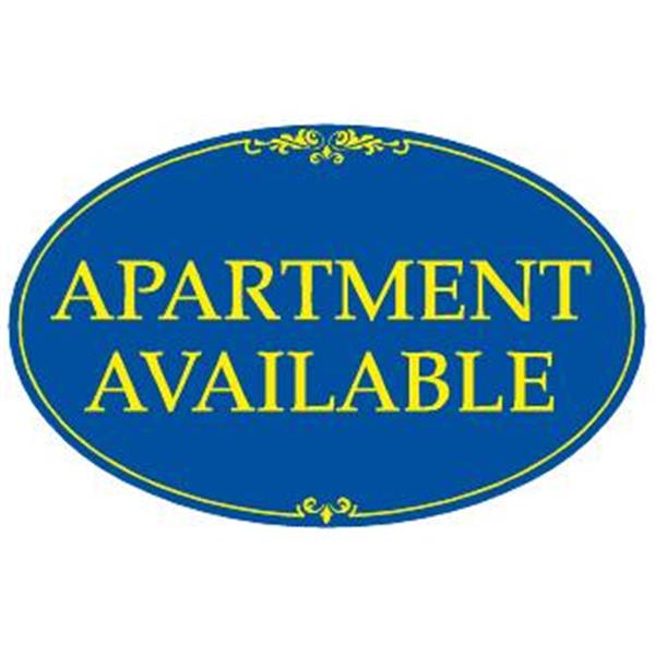 Coroplast Apartment Available Oval Amenity Sign, Blue/Yellow, 32 X 21