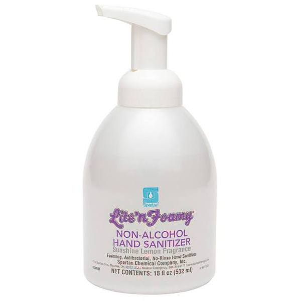Spartan Lite'n Foamy Non-Alcohol Foaming Hand Sanitizer, Sunshine Lemon Scented, 18 Oz, Case Of 6