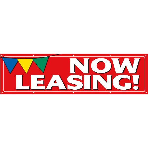 Horizontal Now Leasing! Banner, Red Pennant, 15' X 4'