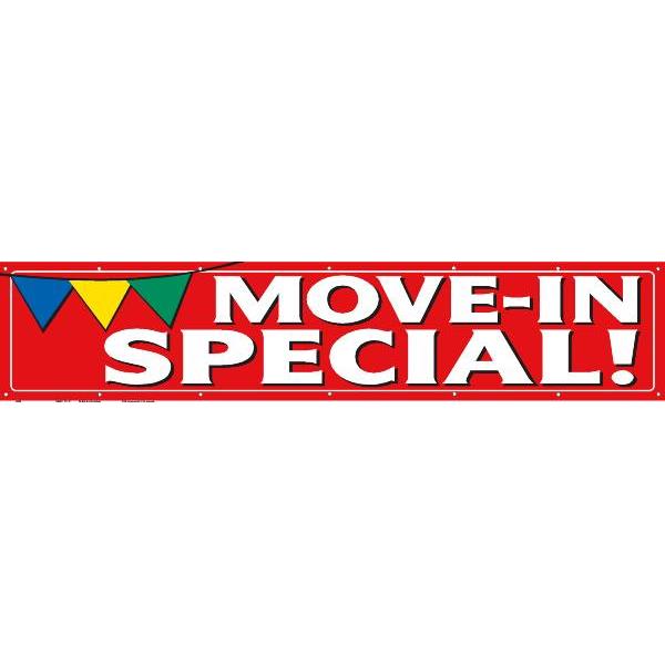 Horizontal Move In Special Banner, Red Pennant, 20' X 4'