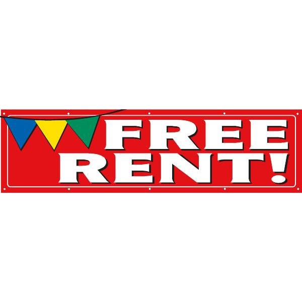 Horizontal Free Rent Banner, Red Pennant, 15' X 4'