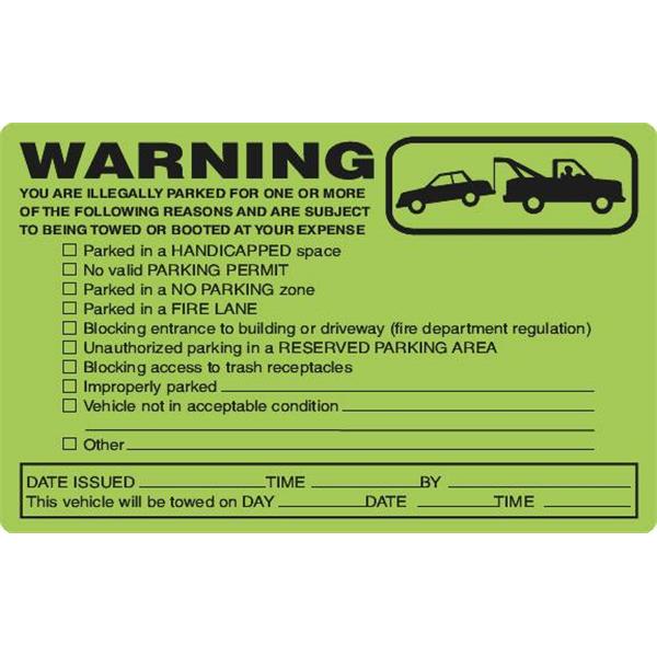 Parking Violation Tags, Tow Date Warning, Fluorescent Orange, Book of