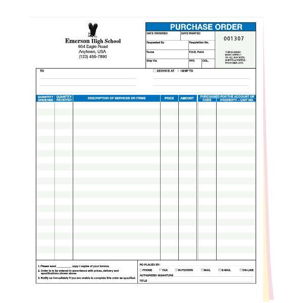 3-Part Purchase Order, Alternating Row Colors, 8-1/2" X 11", Package Of 100