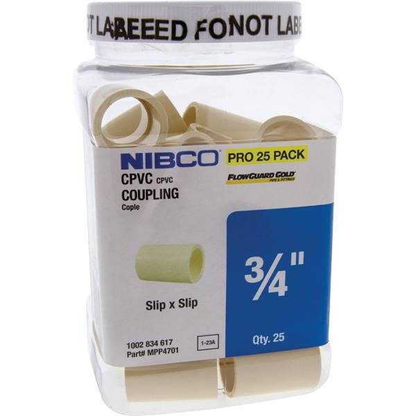 Nibco 3/4 Inx 3/4 In Chlorinated Poly Vinyl Chloride, Package Of 25