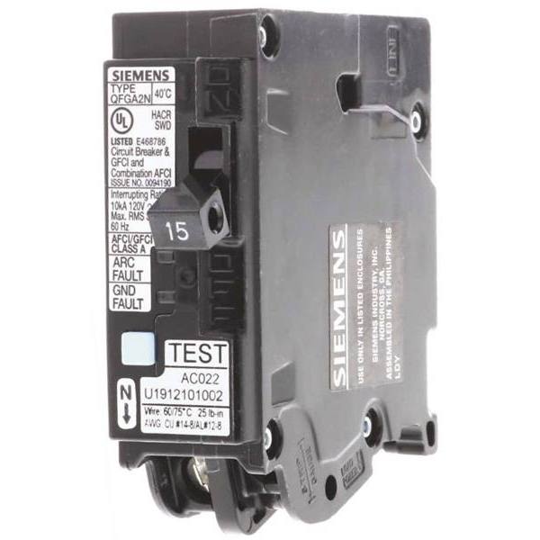 Siemens 15 Amp 1Pole Qaf2n Afci 10ka Breaker HD Supply
