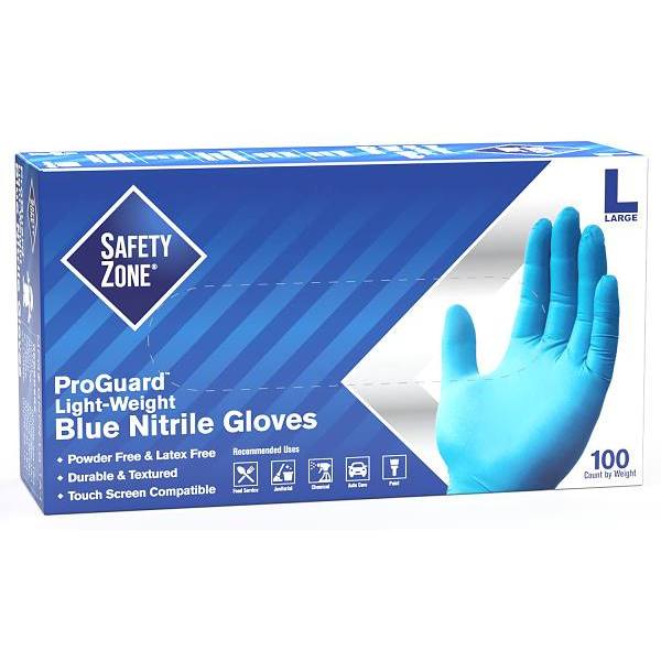The Safety Zone Powder-Free Nitrile Light-Weight Disposable Gloves, Large, Blue, Package Of 100