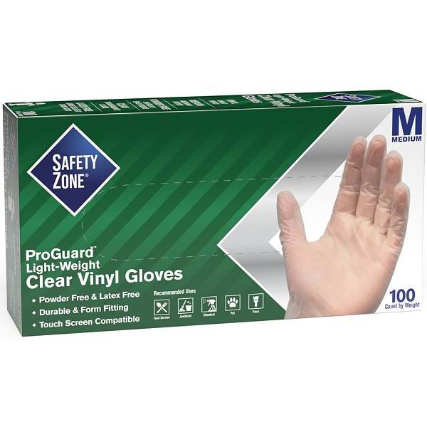 The Safety Zone Powder-Free Vinyl Disposable Gloves, Medium, Clear, Package Of 100