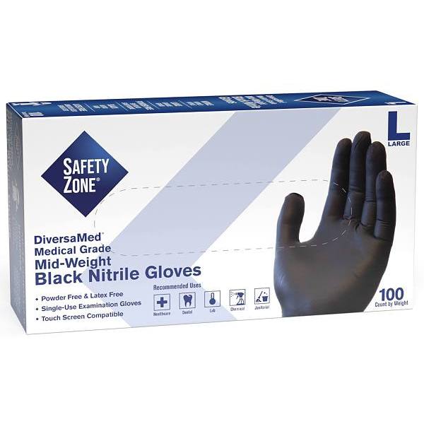 The Safety Zone Fentanyl Tested Nitrile Disposable Gloves, Large, Black, Package Of 100