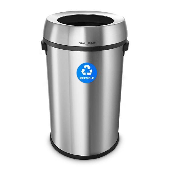 Alpine Industries 17-Gallon Stainless Steel Open Top Recycling Bin Receptacle