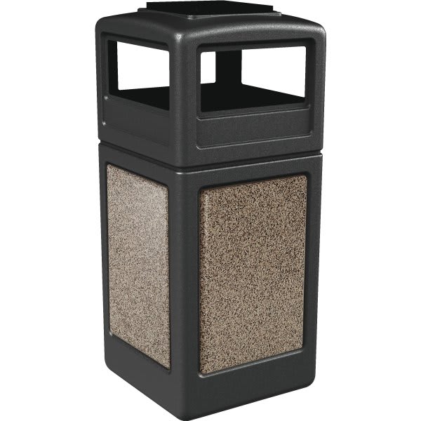 Commercial Zone Products Stonetec 42 Gallon Trash Can W/ Ashtray And Riverstone Panels (Black)