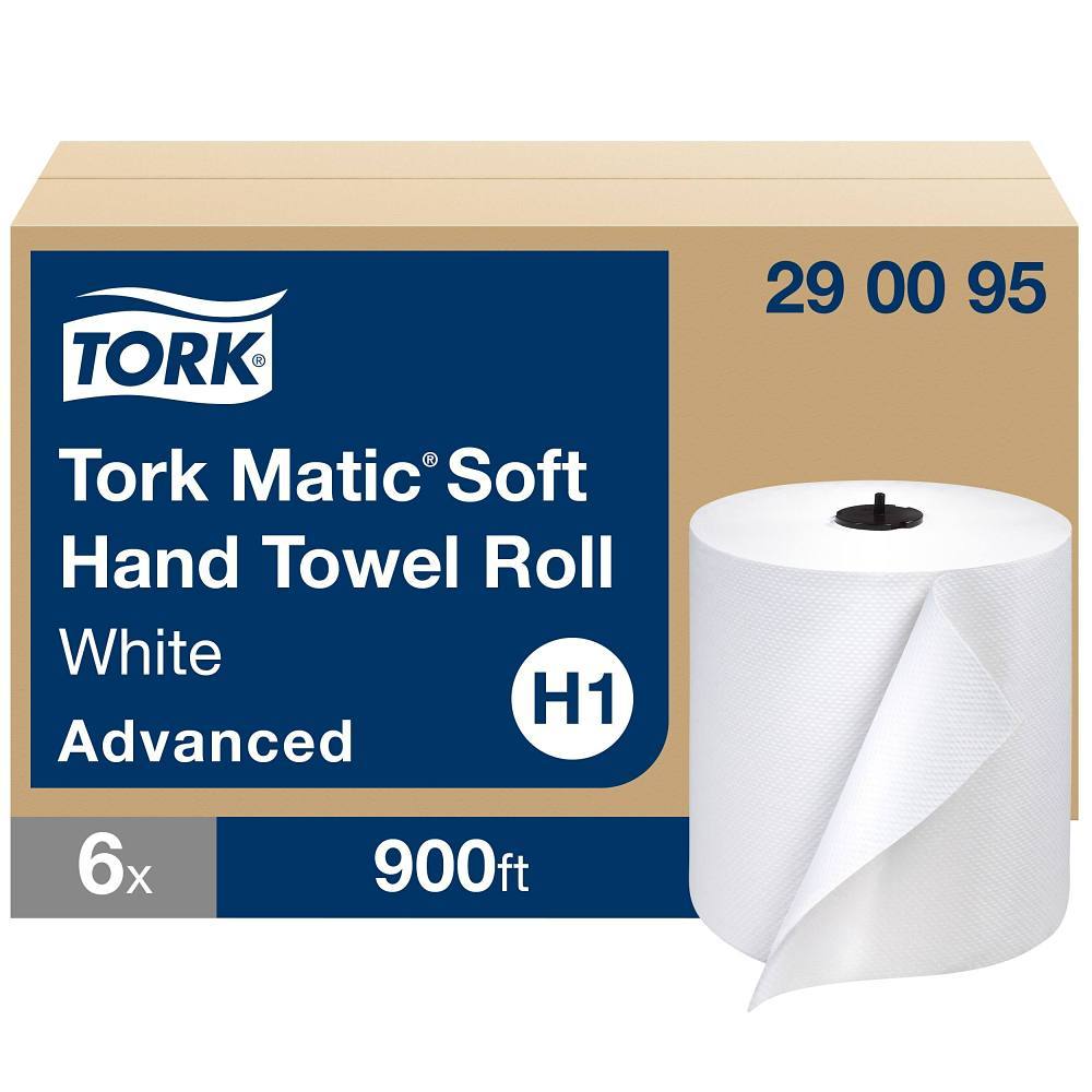 Tork Matic Soft Hand Towel Roll, High Absorbency, Advanced, White, H1 (6 Rolls X 900 Ft)