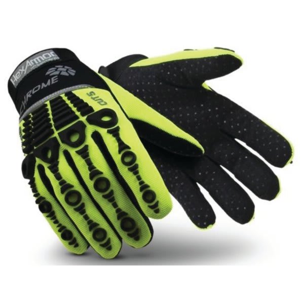 Hexarmor Glove Puncture Cut Level 5 8 Medium Hi-Vis Superfabric Mud Grip Chrome