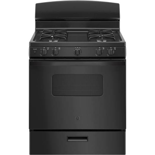 GE 30 In. 4.8 cu. ft. 4 Burner Gas Freestanding Range, Standard Clean, Black, ADA
