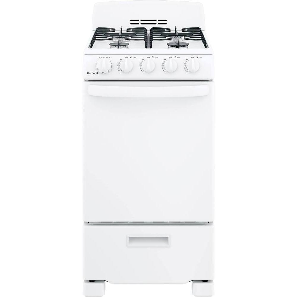 Hotpoint 20 In. 2.3 cu. ft. 4 Burner Gas Freestanding Range, Standard Clean, White, ADA