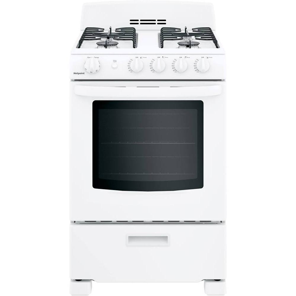 Hotpoint 24 In. 2.9 cu. ft. 4 Burner Gas Freestanding Range, Standard Clean, White, ADA
