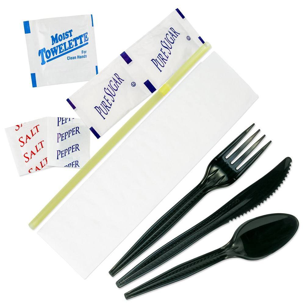 Max Packaging Blue Kit Knife Fork Spoon 2 Sugar And Napkin Case Of 250