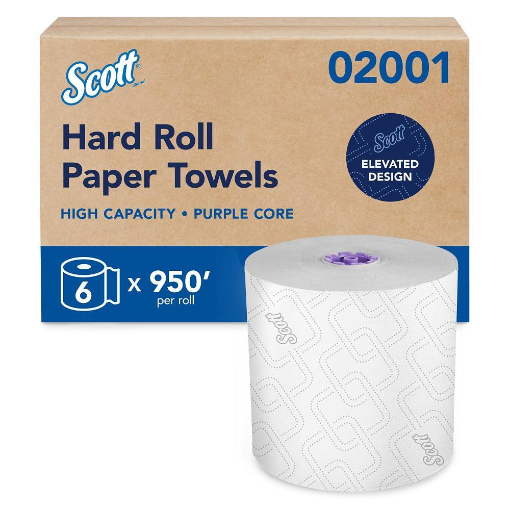 Scott Essential High-Capacity Hard Roll Paper Towels, 02001, For Purple Core Hardwound Dispensers, Carton Of 6
