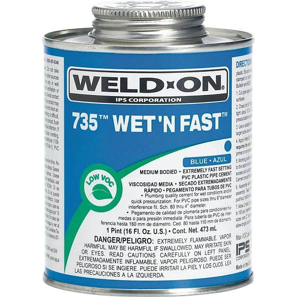 Weld-On PVC 735 Wet N Fast Cement, 16 Oz, Blue