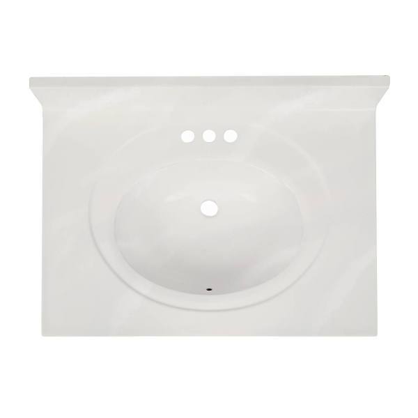 Seasons 31 X 22 White Swirl Cultured Marble Vanity Top And Bowl