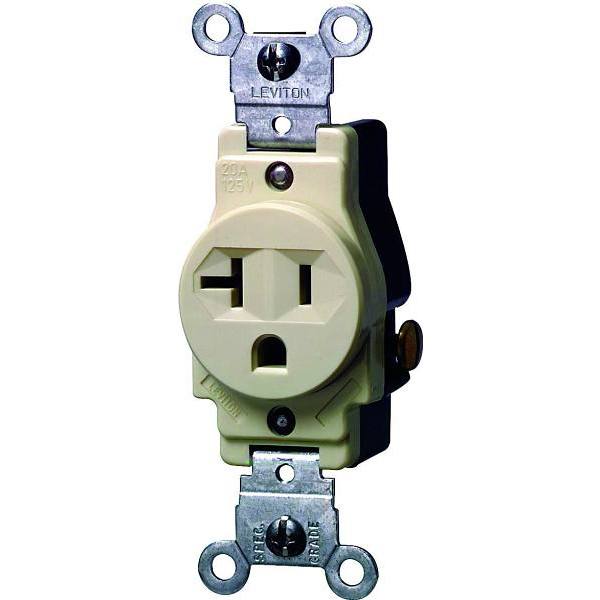 Leviton 20a Commercial-Grade Grounding Single Outlet (Ivory)