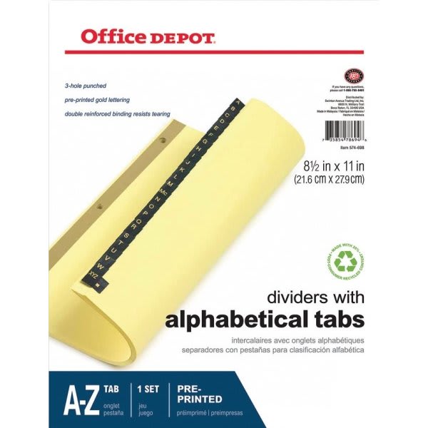 Office Depot® Brand Insertable Dividers, Big Tabs, White, Clear Tabs, 8