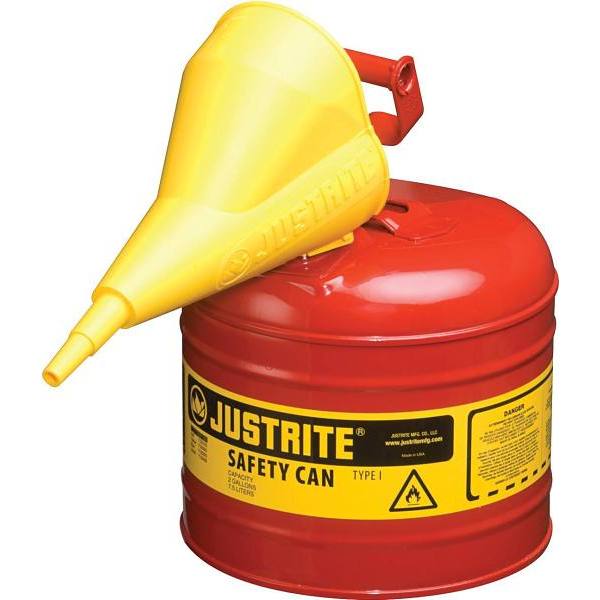 Justrite® 2 Gallon Red Type I Safety Can With Funnel