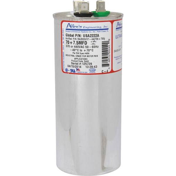 Amrad Engineering 70/7.5 MFD 370/440 VAC Round Motor Run Capacitor