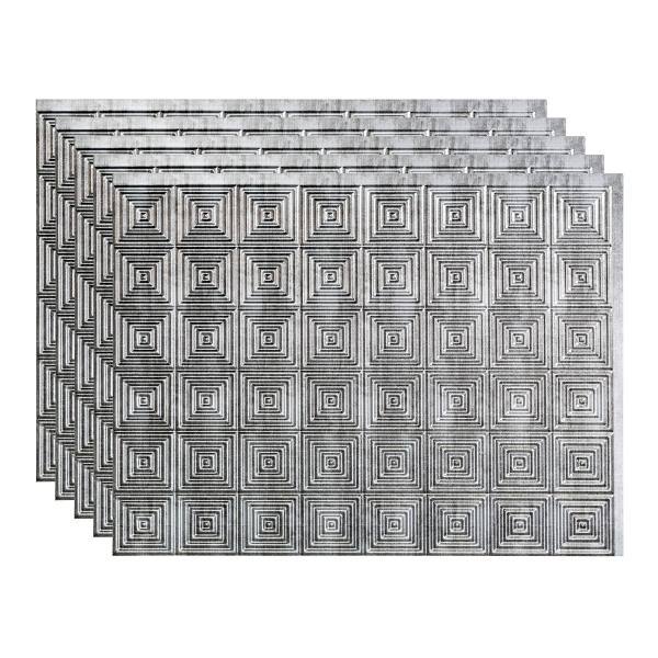Fasade 18x24 Miniquattro Vinyl Backsplash Panel, Crosshatch Silver, Package Of 5