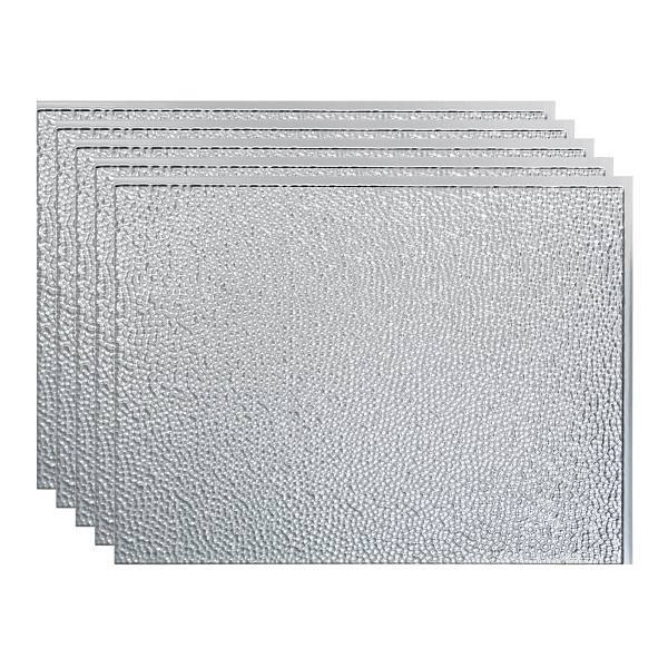 Fasade 18x24 Hammered Vinyl Backsplash Panel, Brushed Aluminum, Package Of 5