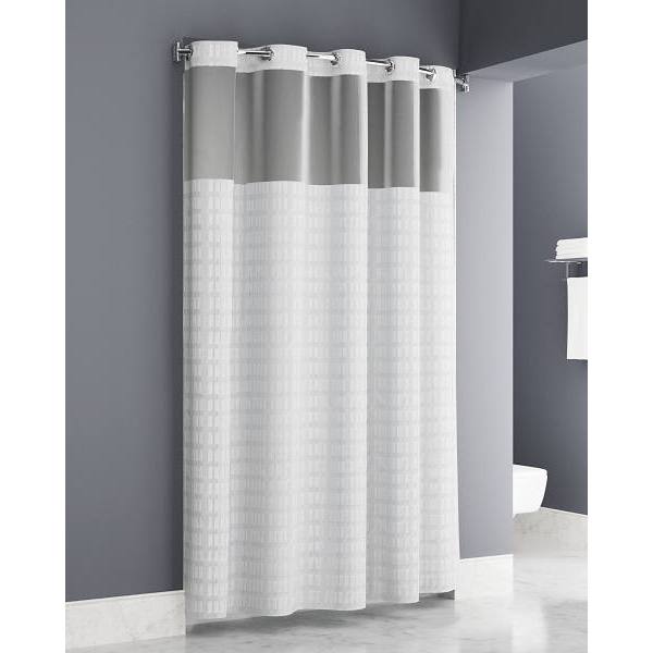 Zenna Easy Hang White Shower Curtain 71x77  Sheer Window With Waterproof Liner Attached In White