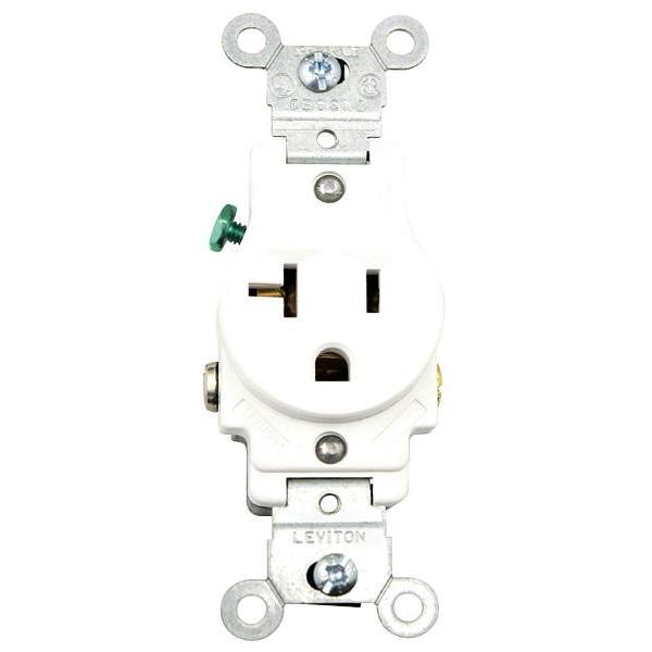 Leviton 20a Commercial-Grade Grounding Single Outlet (White)