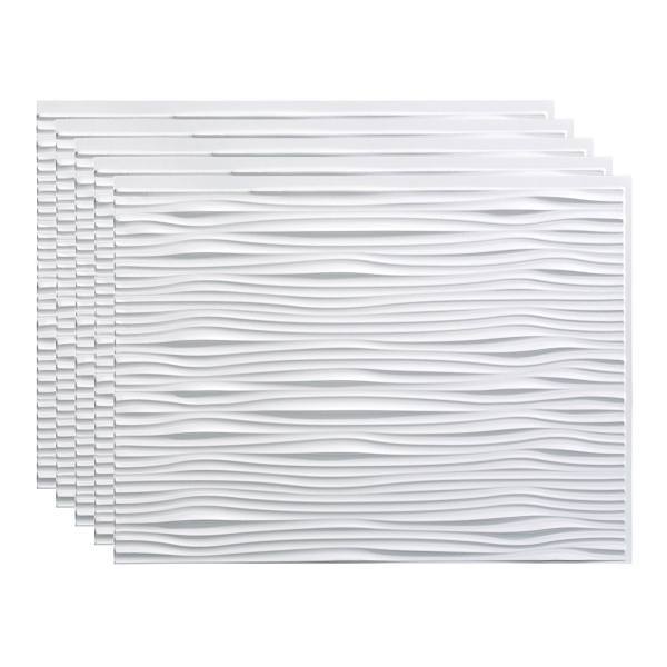 Fasade 18x24 Waves Backsplash Panel, Gloss White, Package Of 5