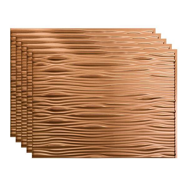 Fasade 18x24 Waves Backsplash Panel, Polished Copper, Package Of 5