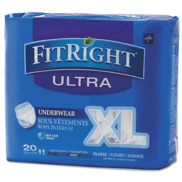 Medline Fitright Ultra Protective Underwear, X-Large, Carton Of 80