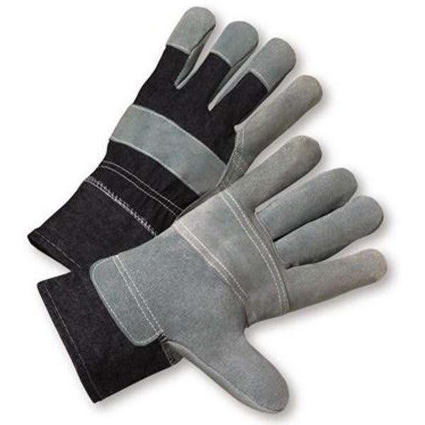 Radnor Large Split Leather Palm Gloves With Denim Back And Safety Cuff, 4 Pair
