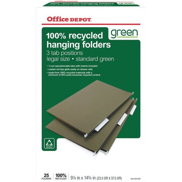 Office Depot Hanging Folders, Letter Size, Green, Box Of 25 HD Supply